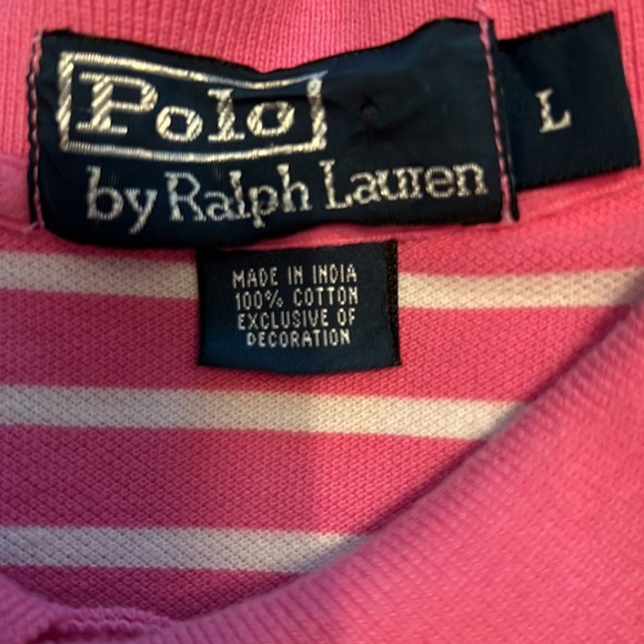 NWOT POLO SHIRT BY RALPH LAUREN PINK & WHITE STRIPED SIZE L 100% COTTON - Picture 6 of 8
